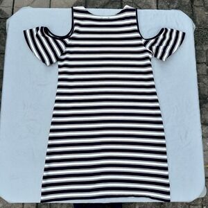 Ann Taylor Cold Shoulder Dress Short Sleeve  Pink Navy White Stripe S